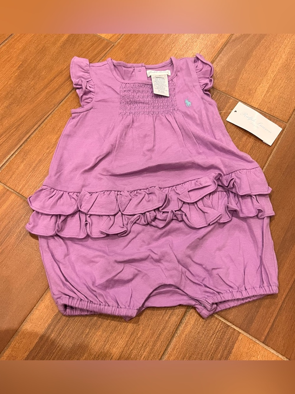 NWT Baby Girl RALPH LAUREN Purple One Piece Romper Ruffle Frills Size 9 Month